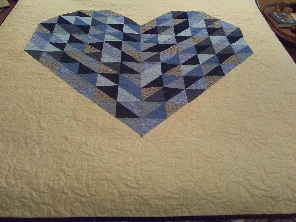 Ann Gaber, Blue Heart Wedding Quilt, quilted by The Quilt Peddler